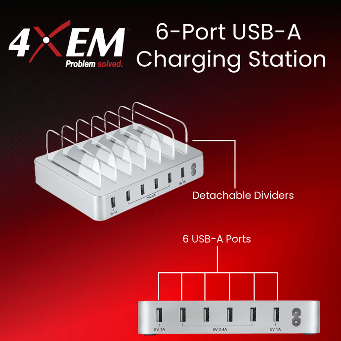 4XEM 50W 6-Port USB-A Charging Station: Power Multiple Devices at Once