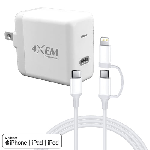 4XEM 20W 3FT 2-in-1 USB-C with Lightning Adapter Charging Kit