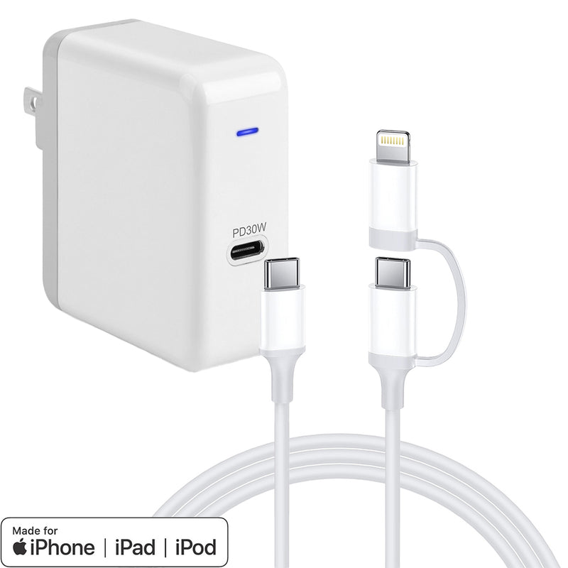 Load image into Gallery viewer, 4XEM 30W 3FT 2-in-1 USB-C with Lightning Adapter Charging Kit
