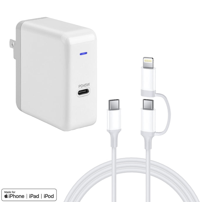 4XEM 45W 3FT 2-in-1 USB-C with Lightning Adapter Charging Kit