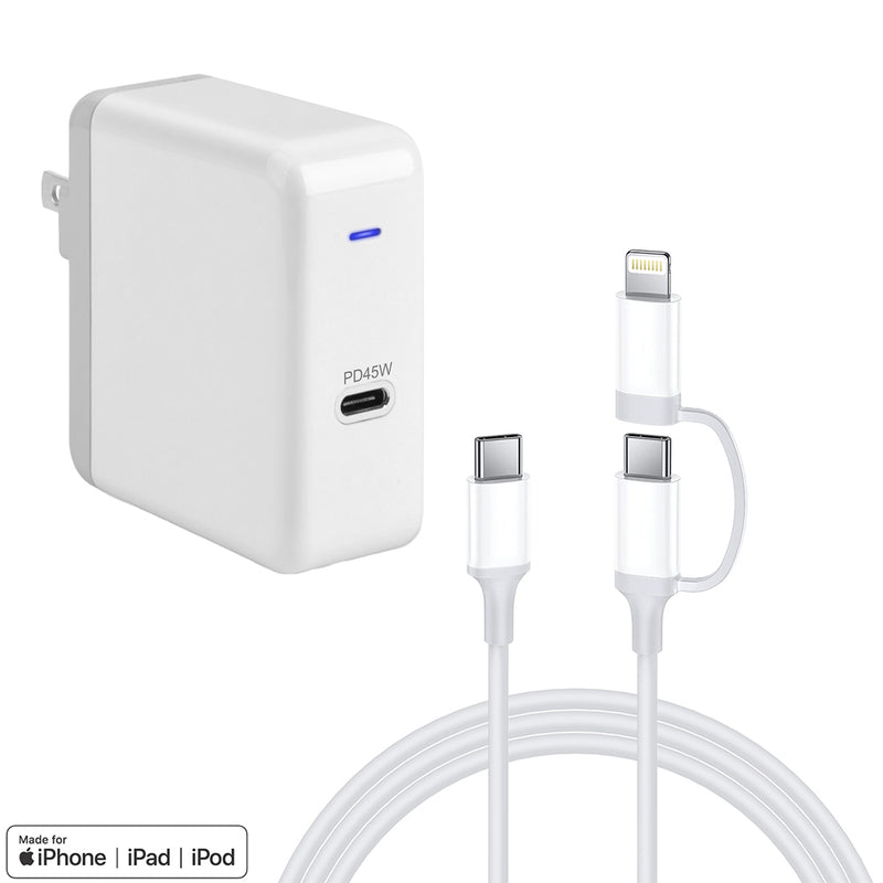 Load image into Gallery viewer, 4XEM 45W 3FT 2-in-1 USB-C with Lightning Adapter Charging Kit
