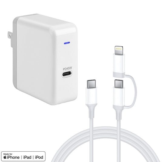 4XEM 45W 3FT 2-in-1 USB-C with Lightning Adapter Charging Kit