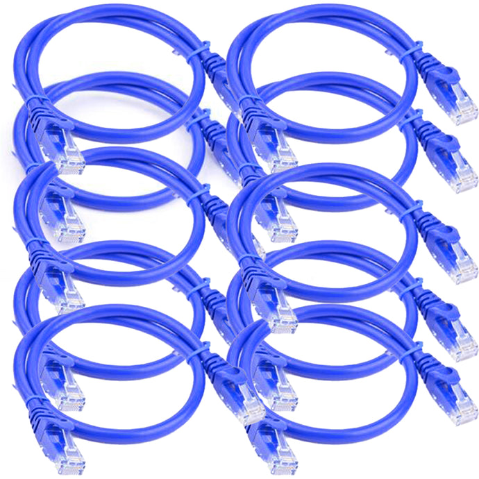 4XEM 1FT Cat5e Molded RJ45 UTP Network Patch Cable Blue – 10 Pack