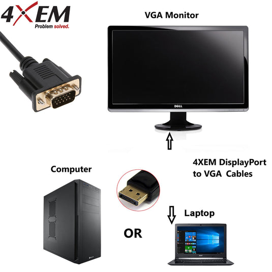 4XEM 6FT DisplayPort To VGA M/M Adapter Cable