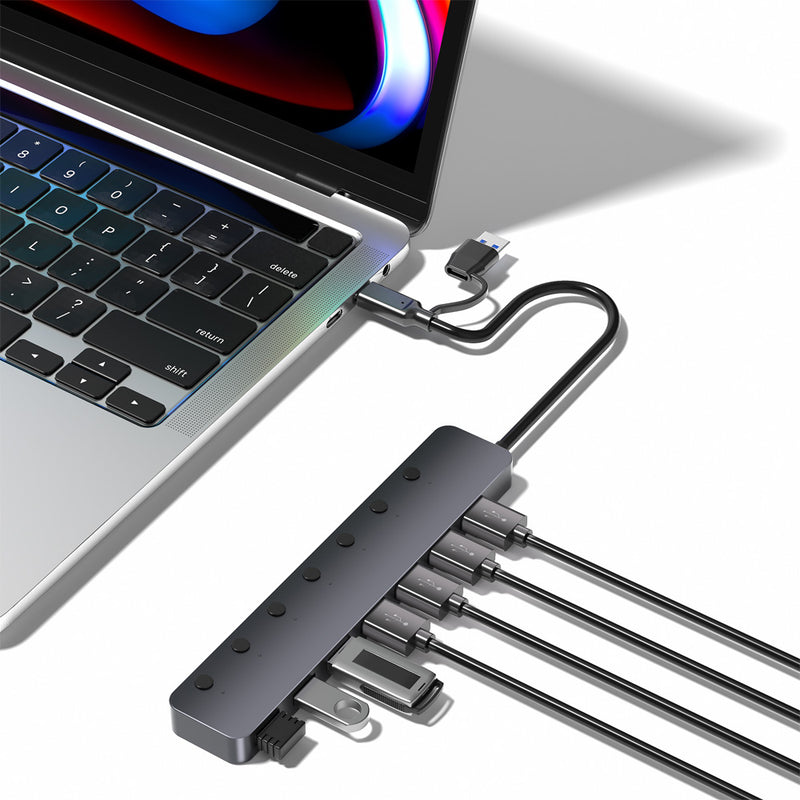 Load image into Gallery viewer, 4XEM 7-port USB-A 3.0 Hub with USB-A and USB-C connection
