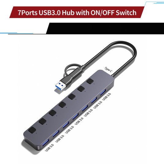 4XEM 7-port USB-A 3.0 Hub with USB-A and USB-C connection