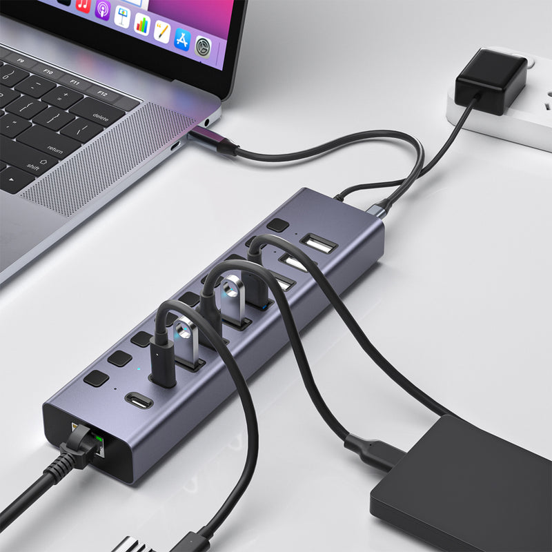 Load image into Gallery viewer, 4XEM 10-port USB 3.0 Hub with Gigabit Ethernet
