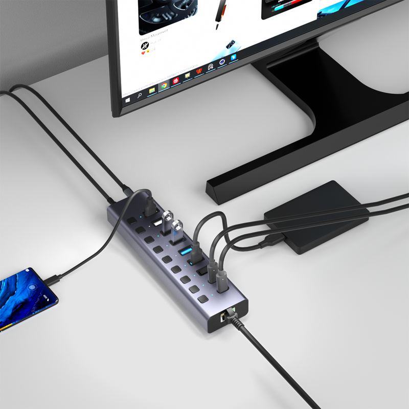 Load image into Gallery viewer, 4XEM 10-port USB 3.0 Hub with Gigabit Ethernet
