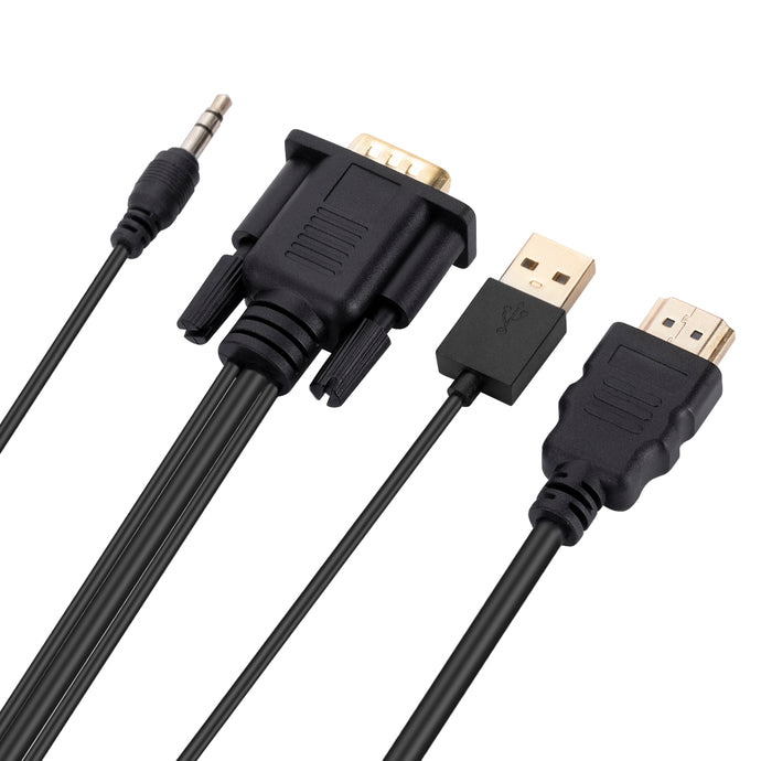 4XEM HDMI to VGA Adapter Cable With 3.5mm Audio Cable- 3FT Black