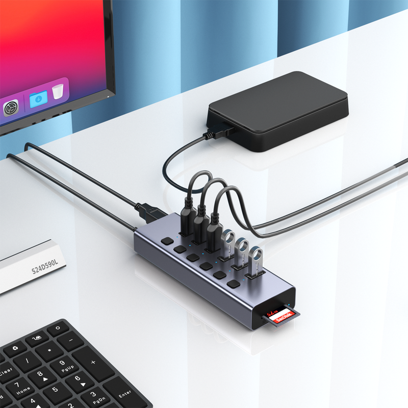 Load image into Gallery viewer, 4XEM 8-in-1 Multi port power USB Hub
