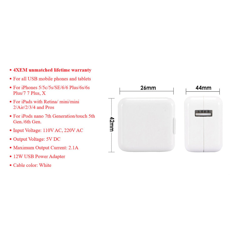 Load image into Gallery viewer, 4XEM 2.1 AMP USB Wall Charger Compatible for Apple iPad/iPhone/iPod &amp; USB Devices
