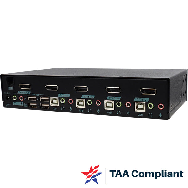 4XEM 4 Port 8K DisplayPort 1.4 KVM Switch with USB 2.0, Serial Control, Hotkey Control - TAA