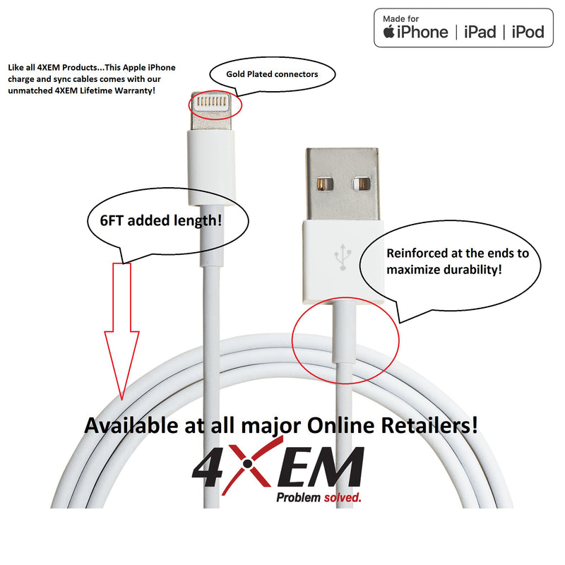 Load image into Gallery viewer, 4XEM 20 Pack of 3FT 8-Pin Lightning To USB Cable For iPhone/iPod/iPad (White) - MFi Certified
