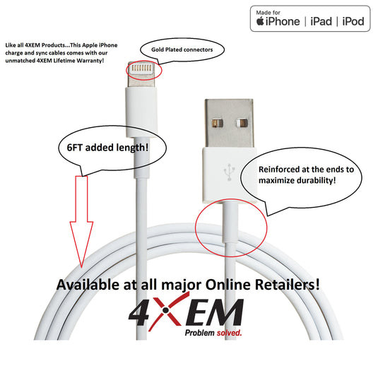 4XEM 20 Pack of 3FT 8-Pin Lightning To USB Cable For iPhone/iPod/iPad (White) - MFi Certified