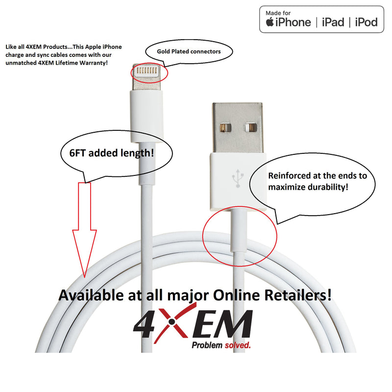 Load image into Gallery viewer, 4XEM 6ft 2m Lightning cable for Apple iPhone, iPad, iPod - MFi Certified
