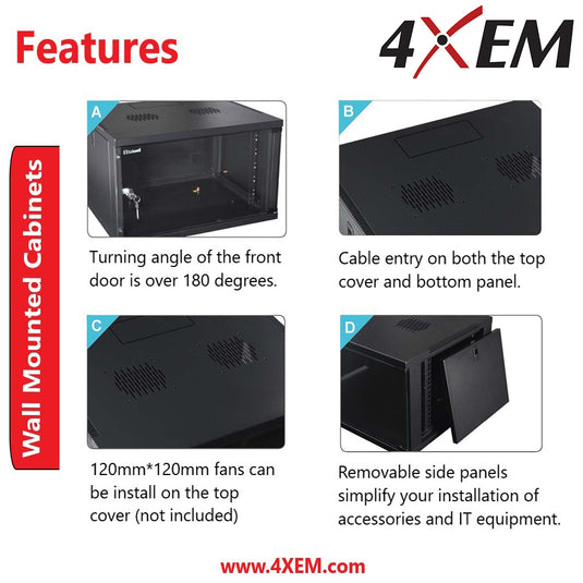 4XEM 6U Wall Mount Server Rack Cabinet