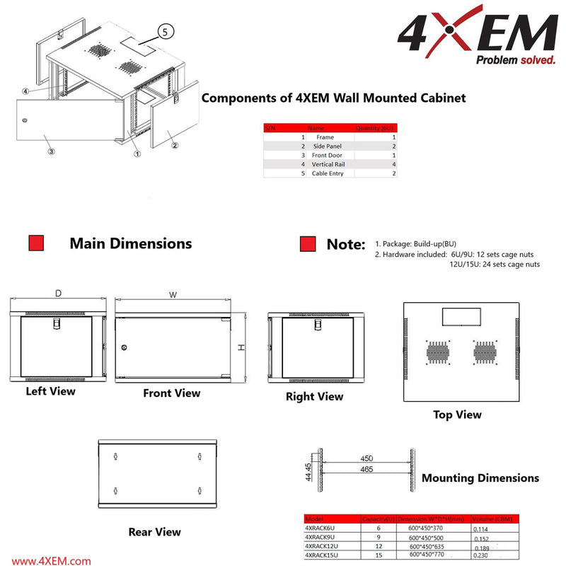 Load image into Gallery viewer, 4XEM 6U Wall Mount Server Rack Cabinet
