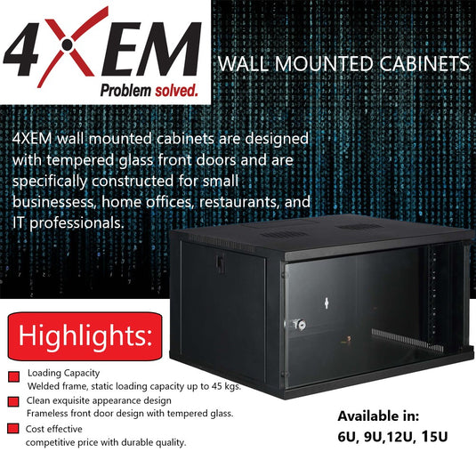 4XEM 6U Wall Mount Server Rack Cabinet