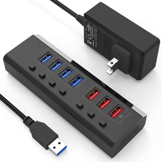 4XEM 7 Port USB-A Data Hub with Power Adapter- TAA