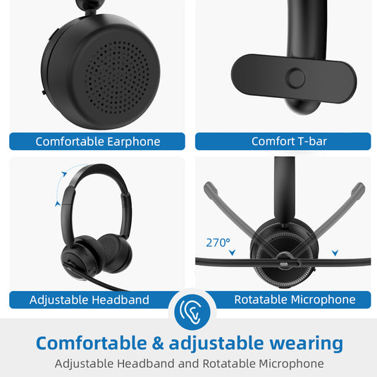 4XEM Bluetooth Wireless Office Interchangeable Single and Dual Speaker Headset