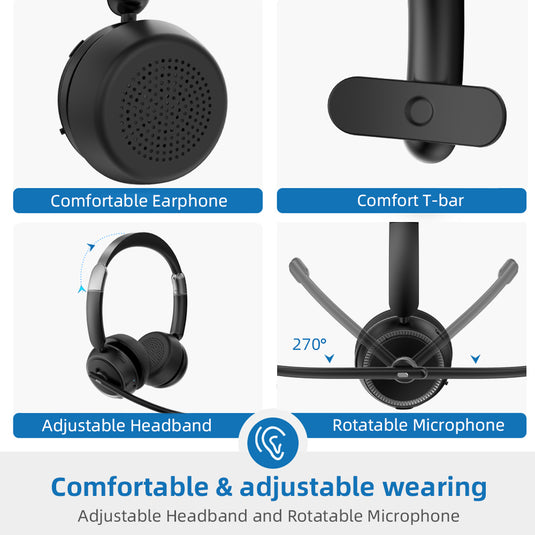 4XEM Bluetooth Wireless Office Interchangeable Single and Dual Speaker Headset