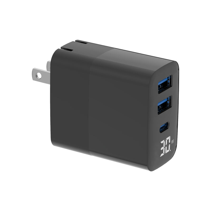 Load image into Gallery viewer, 4XEM 30W Wall Charger Triple Output w/ display - Black
