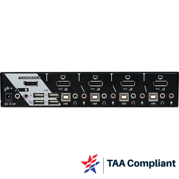 4XEM 4 Port 4K DisplayPort KVM Switch with USB 2.0 - TAA