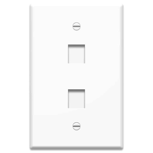 image of white 2 port rj-45 ethernet port wall plate 