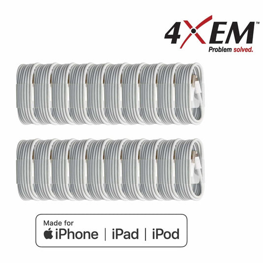 4XEM 20 Pack of 3FT 8-Pin Lightning To USB Cable For iPhone/iPod/iPad White - MFi Certified