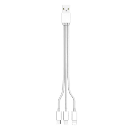 4XEM 3 in 1 multi function fast charging cable for Apple, Android and USB-C interface.